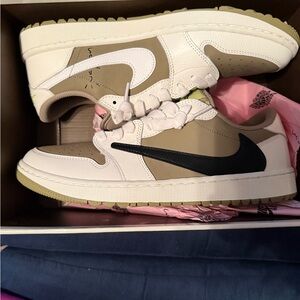 Travis Scott White and Tan Athletic Shoes